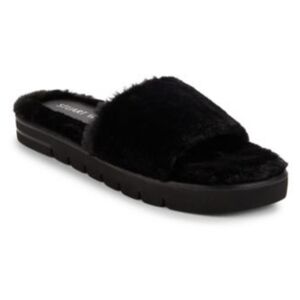 Stuart Weitzman Elodie Faux Fur Chill Slides In Black Size US 6.5/ EU 37